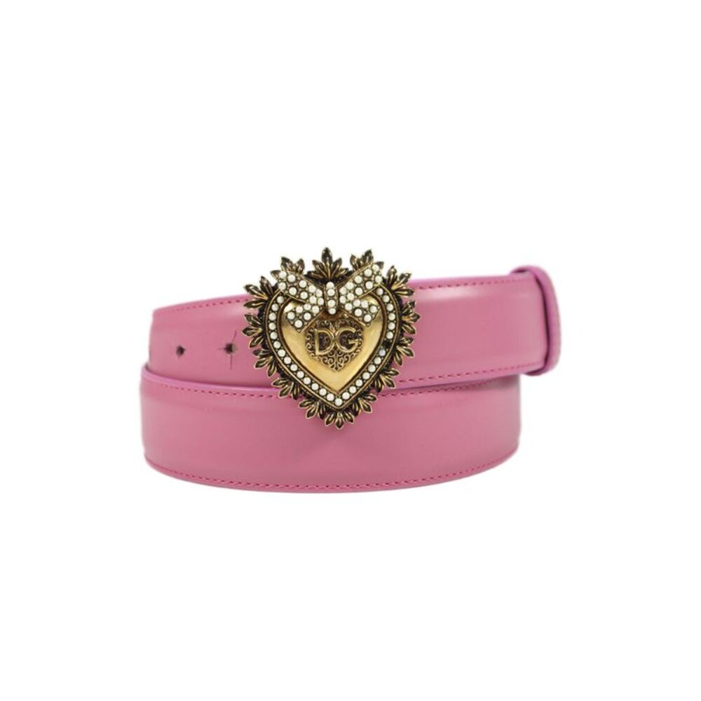 Dolce and Gabbana Womens Leather Devotion Bejeweled Heart Belt Pink Size S